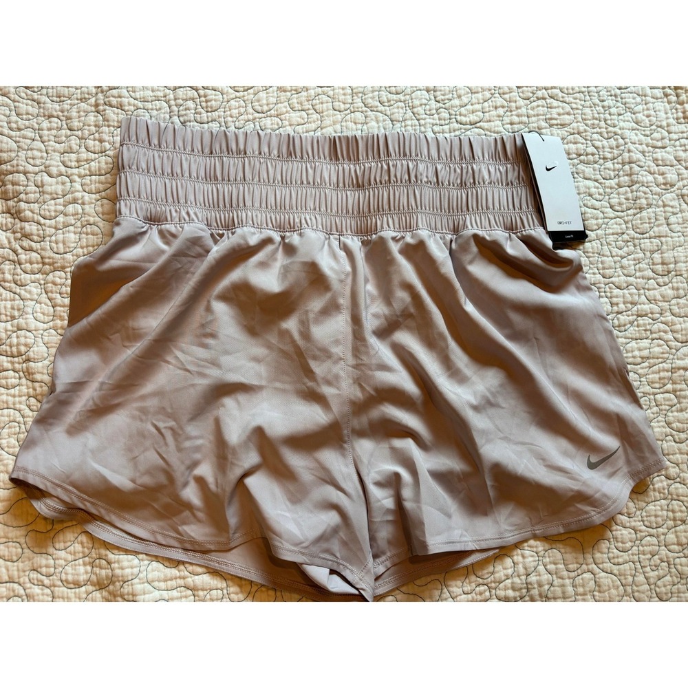 Nike Dri-FIT Smocked Waist Running Shorts Mauve Taupe Women Large